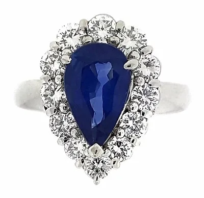 $5500 • Buy Cornflower Blue Pear Shaped Sapphire And Diamond Ring In Platinum - HM1816AE