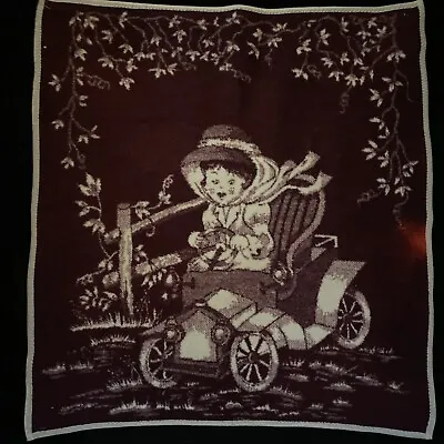 Vintage Baby Mink Throw Blanket Girl Driving Car Burgundy Crean Security Lovey • $34.99