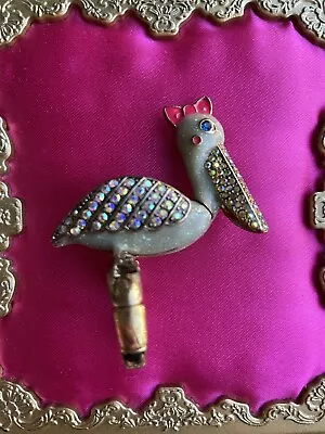 Betsey Johnson Vintage Ivy League Pelican Bird Iridescent  Glitter Stretch Ring • $41.99