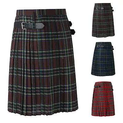 Mens Fashion Casual Retro Scottish Style Plaid Contrast Waistband Pleated Skirts • $23.24