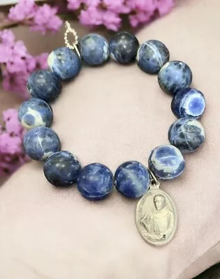 Vintage Italy St John Neuman Lapis Lazuli Large Beaded  Bracelet • $23.58