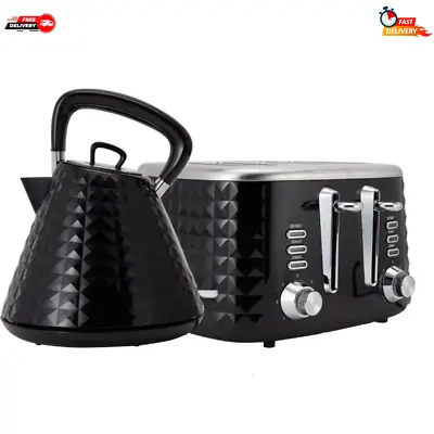 $83.49 • Buy Kettle & Toaster Set 2 In 1 Kitchen Combo Diamond Black Appliance 1.5L & 4 Slice