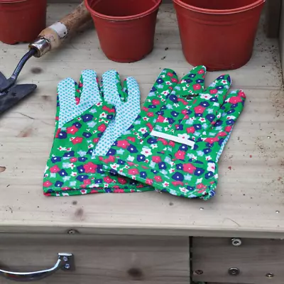 Ladies Lightweight Garden Gloves Cotton Green Polka Dot Gardening • £2.95