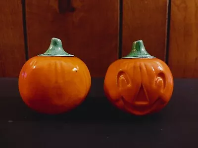 Vintage Jack O Lantern Face Pumpkin Salt Pepper Shakers Ceramic Halloween • $15.30