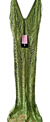 Pretty Little Thing Shape Sage Fringe Detail Midaxi Dress Size 8 Vegas Burlesque • $28.90