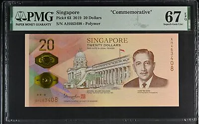 Singapore 20 Dollars ND 2019 P 63 Comm. Polymer Superb Gem UNC PMG 67 EPQ • $49.99