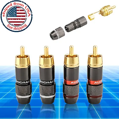 4pc Gold Plated Conductor Locking RCA Signal Connector HiFi Audio RCA Cable Plug • $9.50