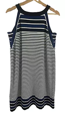 J. Jill Blue White Striped Sleeveless Knee Length Stretch Sun Dress Women's M • $19.97