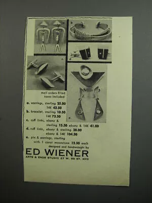 1952 Ed Wiener Advertisement - Earrings Bracelet Cuff Links Pin And Earrings • $19.99