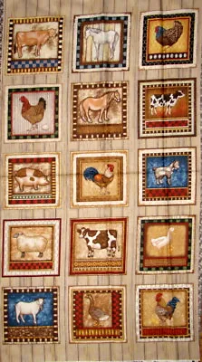 Farm Horse Rooster Goat Pig Sheep Cotton Fabric Happy Homestead RJR 24  Panel • $7.99