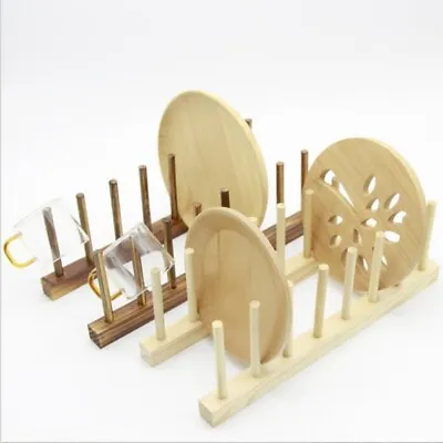 £7.58 • Buy 4/6/8Column Bamboo Wooden Dish Rack Plate Stand Pot Lid Holder Cabinet Organizer