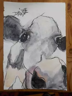 Original Valerie Davide (1938-2017) Charcoal & Paint Portrait Of A Cow Signed • £200