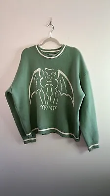 Heaven Can Wait UNISEX Knit Green Varsity Style Gargoyle Oversized Sweater • $120