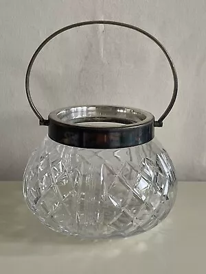 £18.50 • Buy Heavy Art Deco Crystal Cut Glass Ice Cube Bucket EPNS Silver Plated Rim & Handle