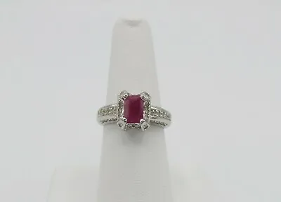 Zales  .25Ct Diamond And .50Ct Ruby 10KT WG Gemstones Anniversary Fine Ring • $299.99