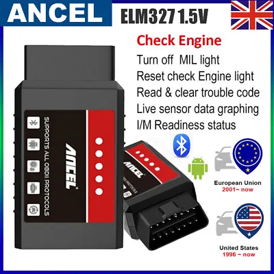 ANCEL Car Fault Code Reader OBD2 Scanner Diagnostic Tool Check Engine Fault UK • £6.99