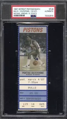 1987 Chicago Bulls Ticket Stub Michael Jordan 61 Point Game Detroit 3/4/87 PSA • $1295