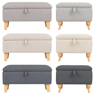 Ottoman Storage Footstool Linen Upholstered Sofa Low Stool Seat Pouffe Footrest • £41.95