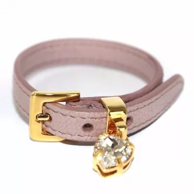 Miu Miumiu Bracelet Bangle Heart Crystal Leather Pink /TK Used • $142.88