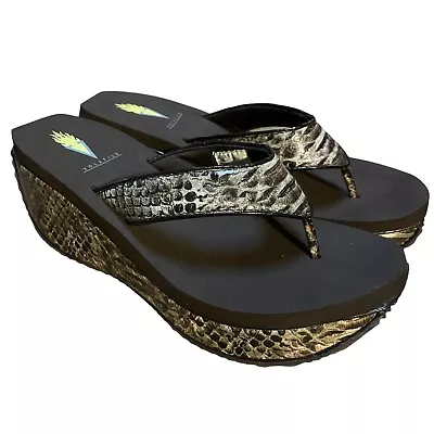 Volatile Shoes Womens Size 6 Wedge Thong Sandals Minimal Brown Animal Print • $24.42