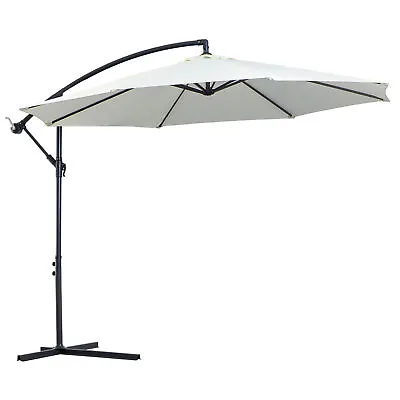 Outsunny 3m Garden Banana Parasol Cantilever Umbrella W/Crank& Base Cream White • £75.99