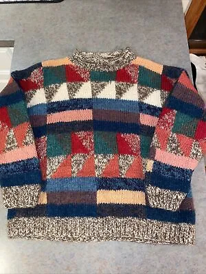 Handmade Wool Sweater Made In Nepal Heavy Chunky Colorful Cosby M/L • $54.85