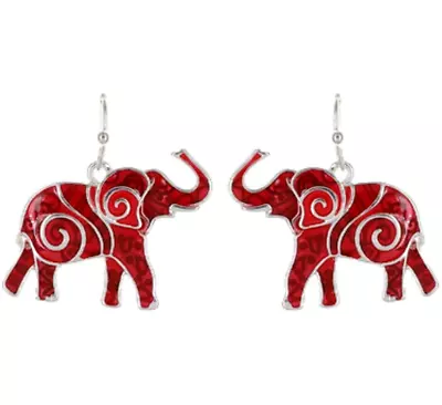 Red Lucky Elephant Earrings Dangle Fashion Jewelry Gift Box Included • $14.95