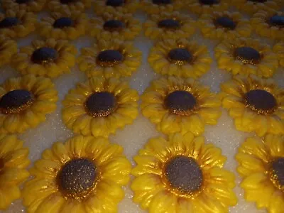 10 Sugar Paste Fondant 4cm Sunflower Decoration Cake Topper Gold Finish Wedding • £6