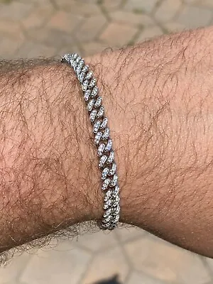 REAL 925 Sterling Silver 6mm Miami Cuban Bracelet Men Women Simulated Diamonds • $89.80