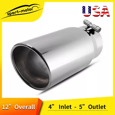 4  Inlet 5  Outlet 12in Long Bolt On Diesel Exhaust Tip Silver Stainless Steel • $23.90