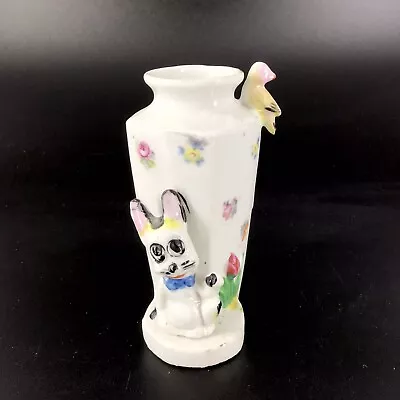 $9.99 • Buy Vintage Mini Bud Vase Cat Rabbit Bird Floral Porcelain 4” Made In Japan