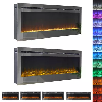 Modern 36/40/50/60inch Inset Mirrored Electric Fireplace Led Flame Fireplaces • £239.99