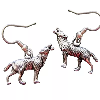 Funky Silver WEREWOLF HOWLING WOLF EARRINGS Gothic Canine Animal Novelty Jewelry • $6.97