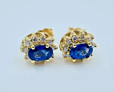 Sapphire And Diamond Stud Earrings Set In 18k Gold • $2295