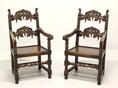 GRAND RAPIDS BOOKCASE & Chair Co Oak Gothic Revival Dining Armchairs - Pair • $1295