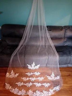 Wedding Veil White 2 Tier Chapel Length Veil With Comb Slide Lace Edge V22 • £12