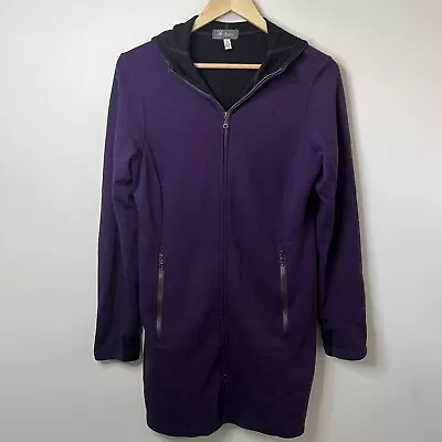 Ibex Merino Wool Hooded Full Zip Long Jacket Womens Medium Purple Sweater Coat • $77.50