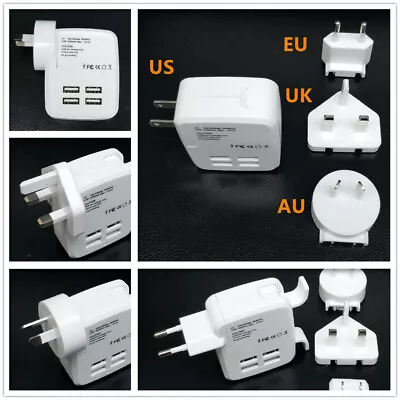 $16.96 • Buy Travel Power Adaptor 4 USB Port Charger 2.1A Universal International AU EU US UK