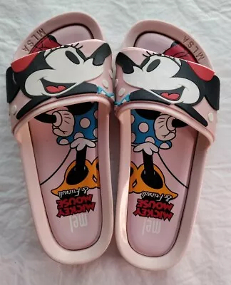 Mini Melissa Used Pink Disney Minnie Mouse Beach Slide Sandals 1 US  32 EU • $30