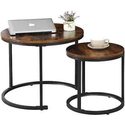 2pcs Nesting Coffee Table Brown For Small Place Wood Sofa End Side Table Room • $43.58