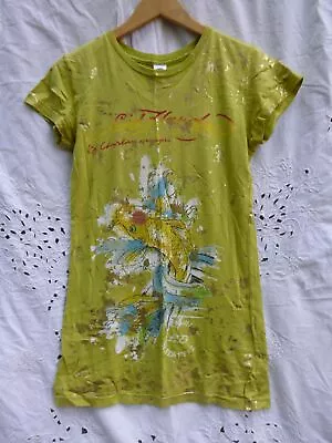 Ed Hardy Christian Audigier T Shirt S Lime Green Koi Fish Gold Splatter • $32