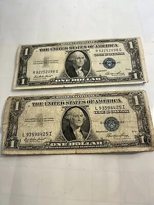 2- 1935 E Silver Certificate Dollar Bills No Motto On Backs Front Is Misaligned • $25
