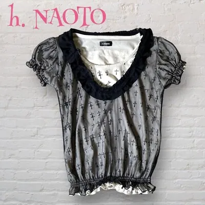 H.NAOTO Top Short Sleeve Lolita Gothic Lace Black White Frill Women's • $155.29