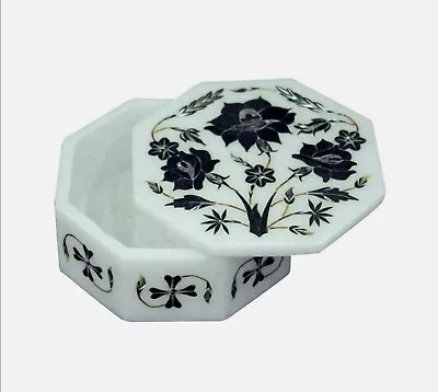 Octagon Marble Jewelry Box Antique Design Inlay Work Ribben Box From Vintage Art • $150.30