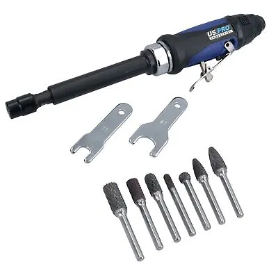 Extended Air Die Grinder 1/4in Collet 25000 RPM 5in Shaft + 7 Short Rotary Burrs • £71.94