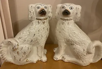 Antique Victorian Staffordshire Flatback King Charles Spaniel Pair Wally Dogs • £49.99