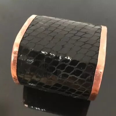 Genuine Leather Mermaid Scales Black Pure Copper Cuff Bracelet Handmade Custom • $54.52