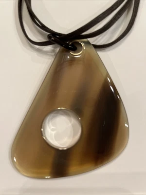 $375 • Buy 100% Authentic HERMES Buffalo Horn Necklace Brown GORGEOUS