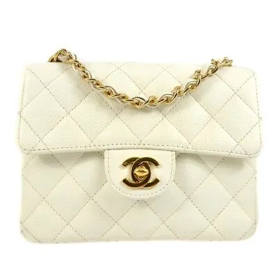 Chanel White Caviar Mini Classic Square Flap Bag 17 112418 • £3351.68