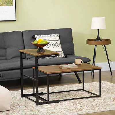 Industrial Style Nesting Tables Set Of 2 With Metal Frame For Living Room • $46.79